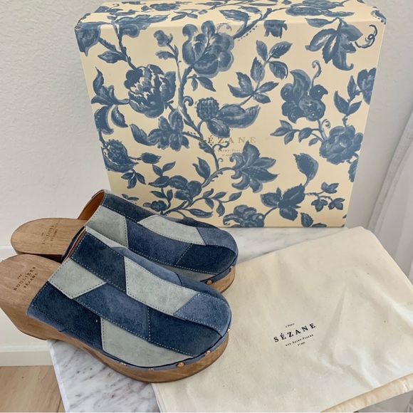 [🌟 PRICE FIRM] SEZANE x Sea NY Davia Clogs Denim Blue Suede Leather Patchwork - Picture 4 of 13